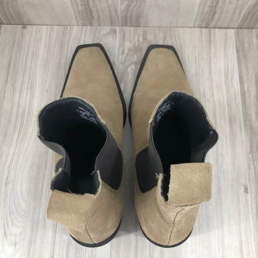 Zara Ankle Boots Womens EU 39 Tan Suede Slip On Chelsea Booties